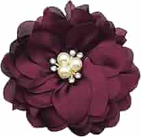 YOOGCORETT 5pcs Burgundy Chiffon Flowers Rhinestone Pearl